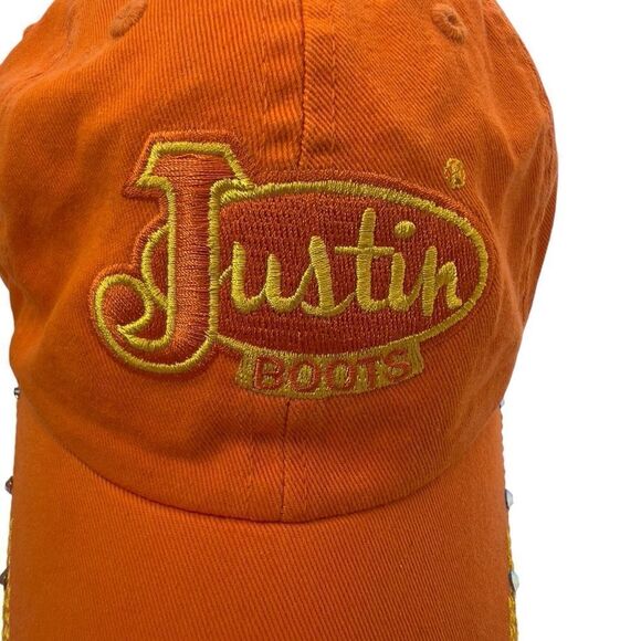 JUSTIN BOOTS bling BASEBALL HAT orange CRYSTAL DETAILED cotton Lainey Wilson - Picture 15 of 16